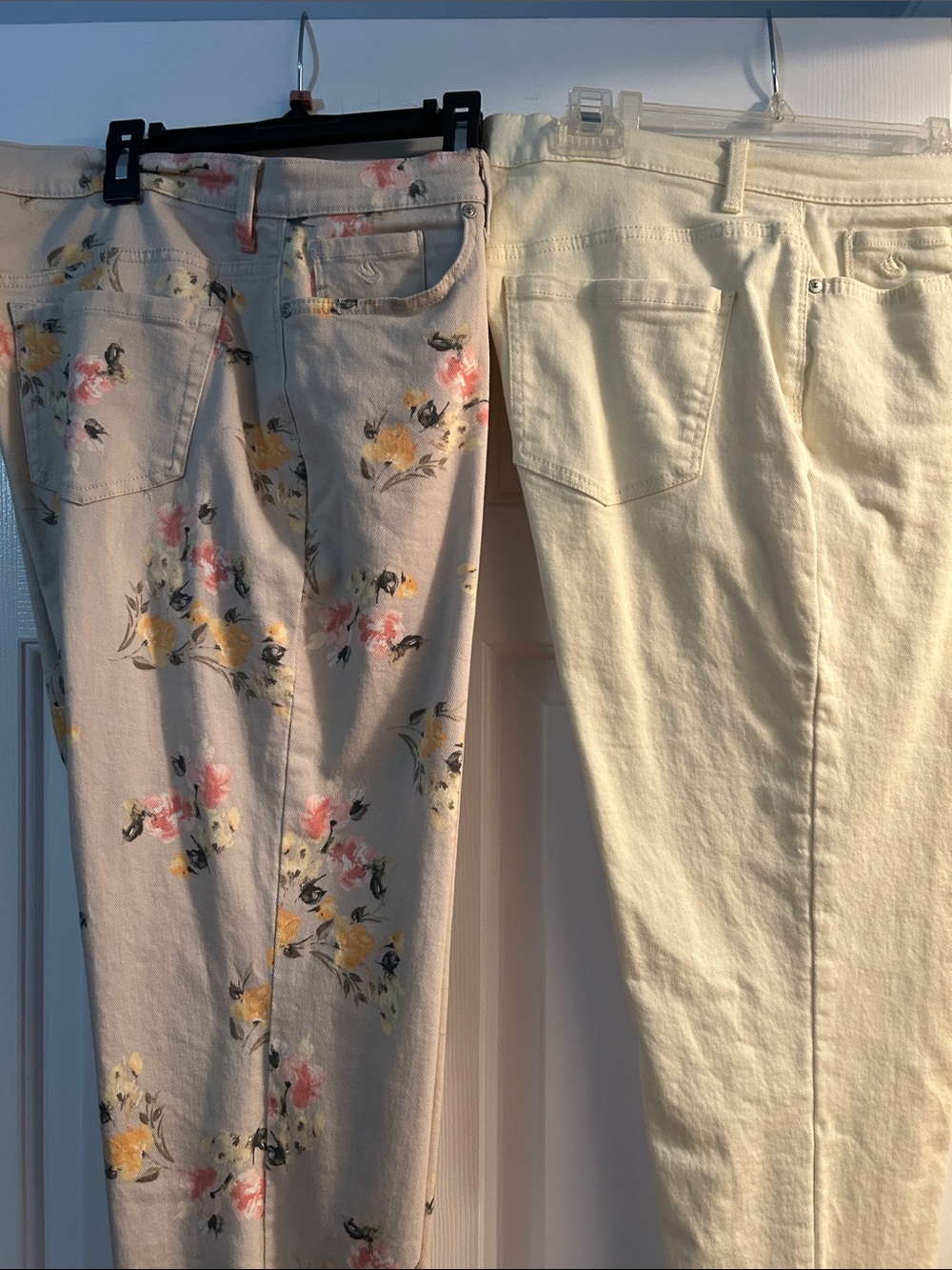 Floral Print Cream Jeans Duo - Pink Floral yellow jeans, soft yellow 20 each